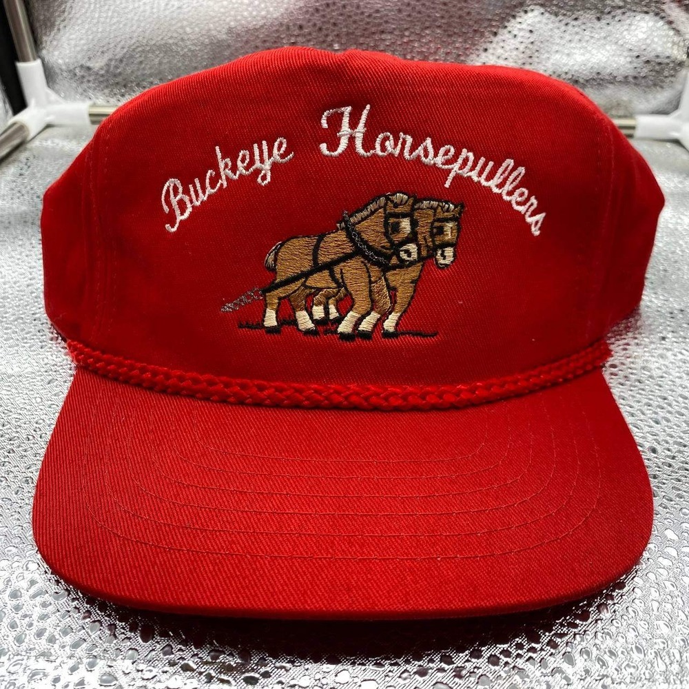 Vintage Buckeye Horsepullers KC Hat Mens OS Red Snapback Rope Trucker Mesh‎
